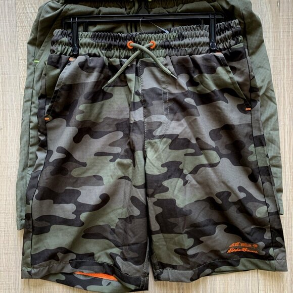 2 pk Eddie Bauer Boys Quick Dry UPF Active Mesh Hybrid Shorts Camo Green 7/8 - Picture 1 of 7